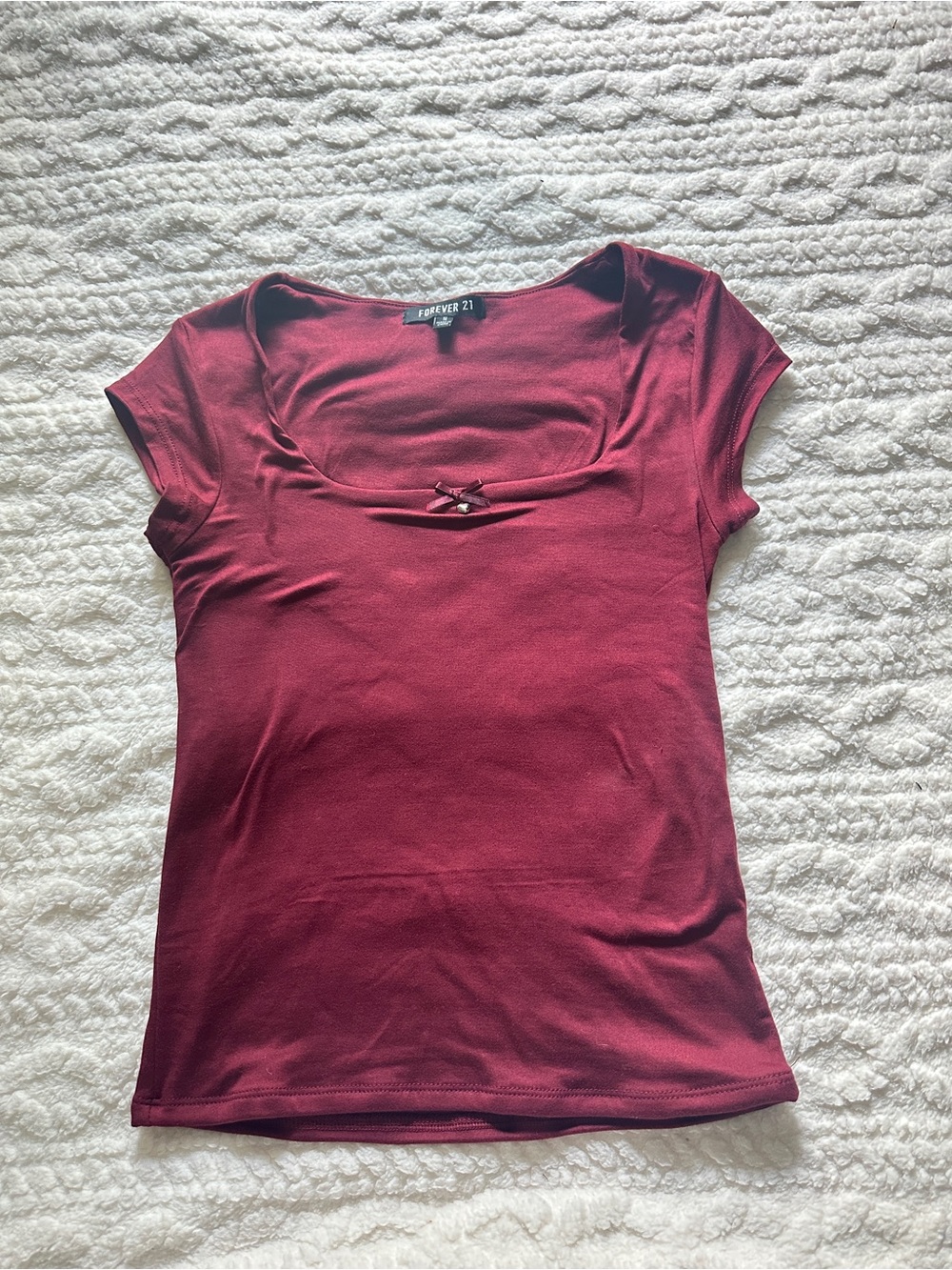 Forever 21 Women's Burgundy Square Neck Tee